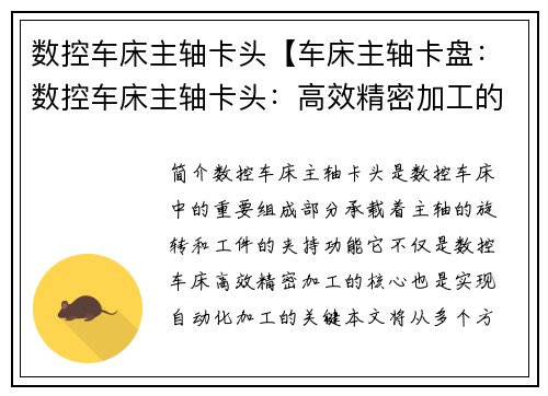 数控车床主轴卡头【车床主轴卡盘：数控车床主轴卡头：高效精密加工的核心】
